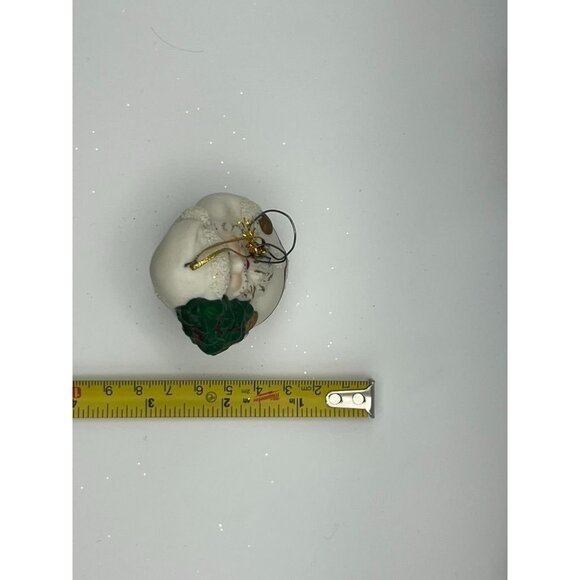 Vintage Bisque Porcelain Santa Ornament Glitter Roly Poly White Gold Tree 4" - Picture 4 of 6